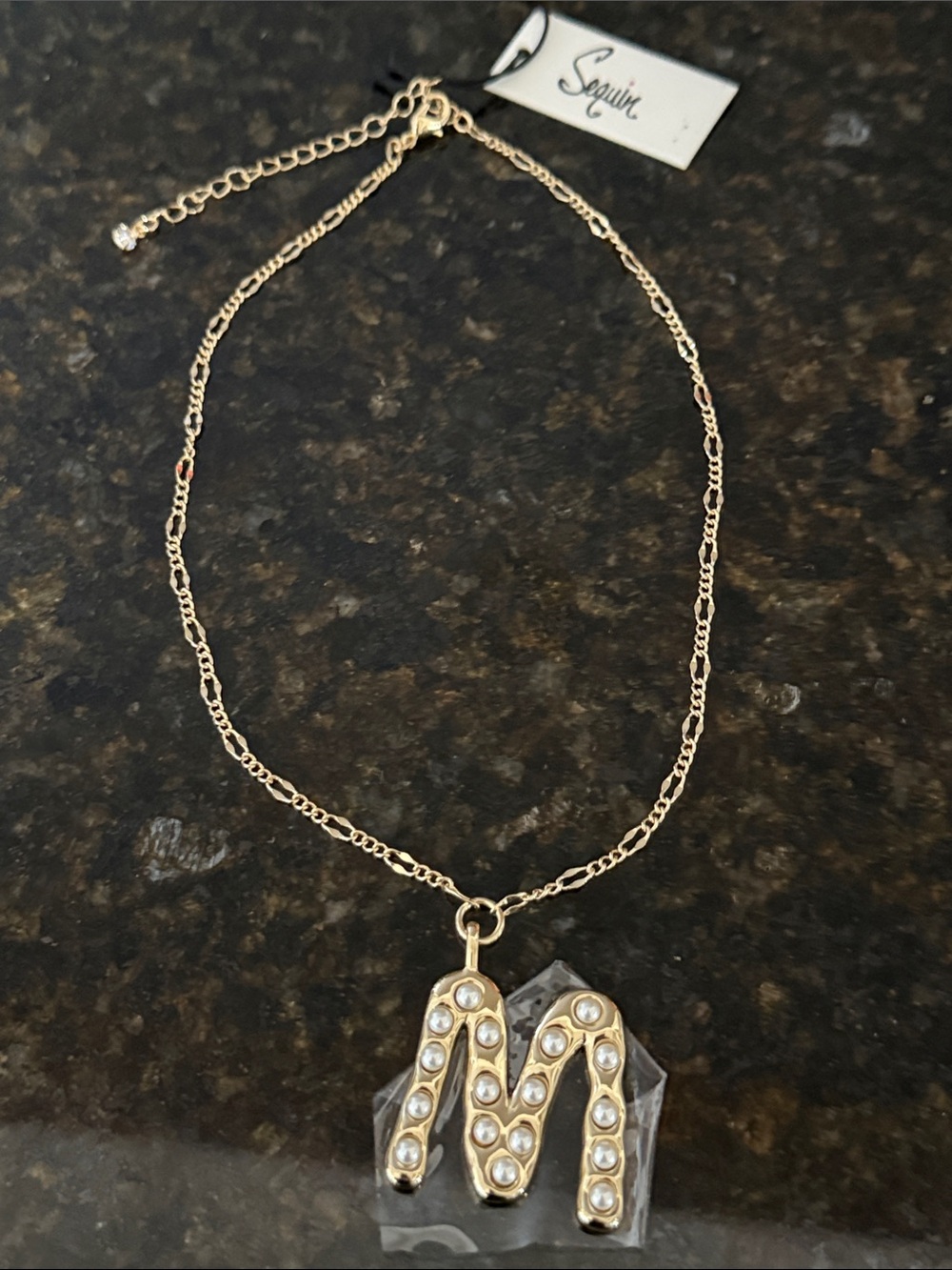 Sequin Jewelry Gold-Tone Pearl Initial "M"
Pendant Necklace From Anthropologies🔥